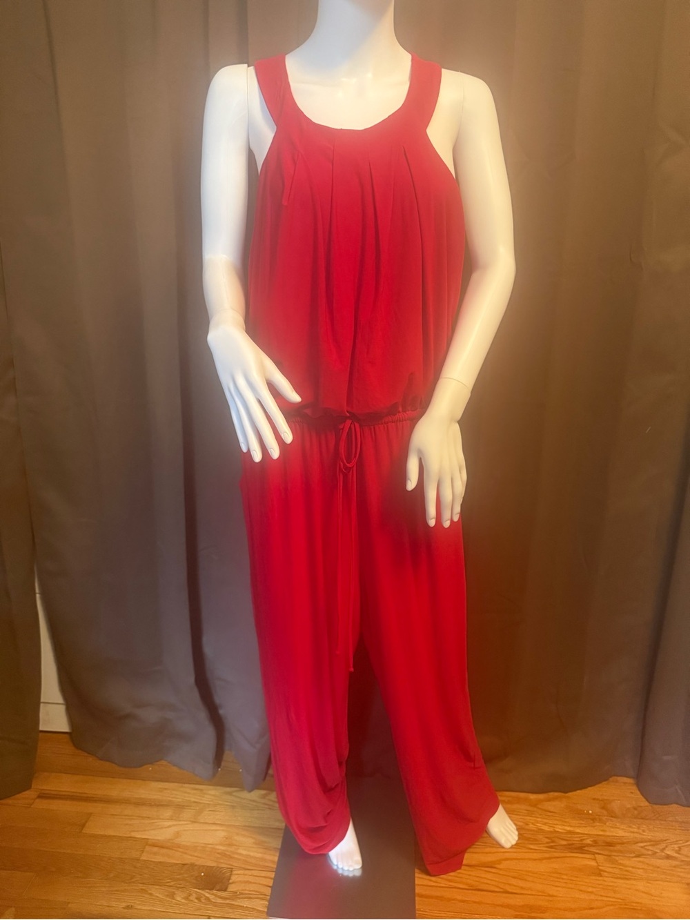 Emma & Michele Sleeveless Red Jumpsuit w/ Drawstring Waist XL